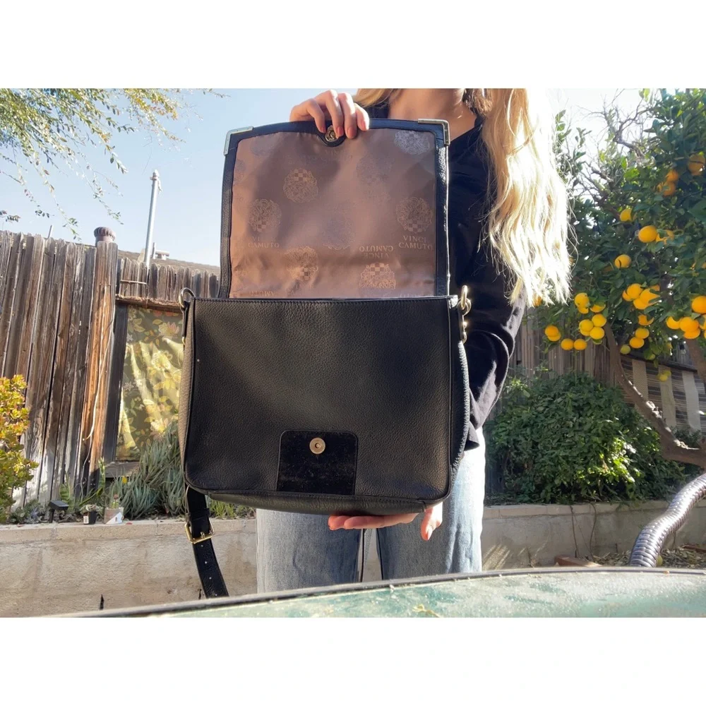 Vince Camuto large black business bag purse with gold hardware